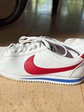 Nike Cortez Leather Runner with Red Swoosh and Blue Stripe